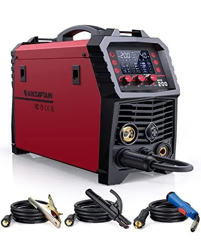 ARCCAPTAIN MIG Welder, 200Amp 6 in 1 Gas MIG/Gasless Flux Core MIG/Stick/Lift TIG/Spot welding/Spool Gun 110V/200V Aluminum Mul...