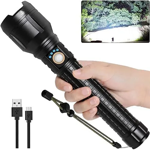LBE Rechargeable Brightest LED Flashlight, 300,000 High Lumens Super Bright Powerful Flashlight with 5 Modes, IPX7 Waterproof H...
